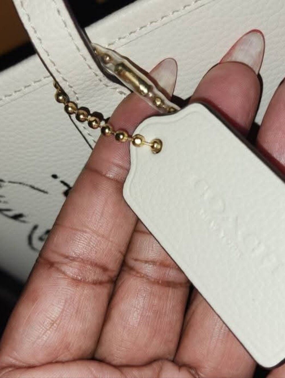 Coach White Leather Graphic Tote with Yellow Logo - Picture 2 of 12